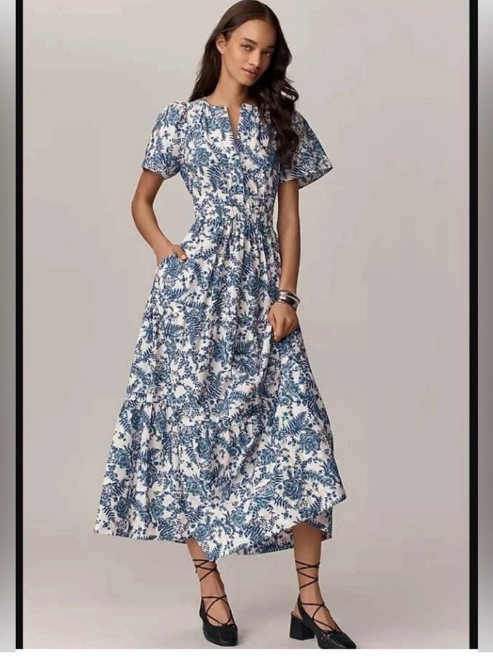 Anthropologie Maeve Somerset Blue Floral Maxi Dress